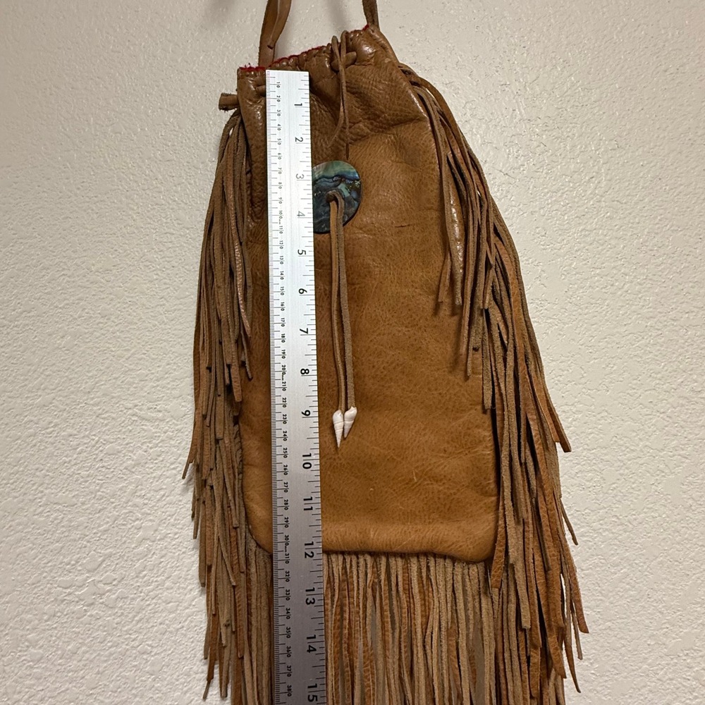 Leather Fringe Festival Bohemian Hippie Shell Accents Medicine Bag Pouch Handbag - Picture 8 of 11
